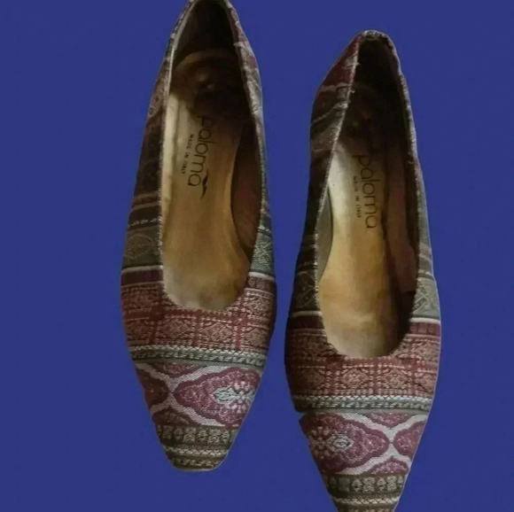 Paloma picasso vtg tapestry fabric shoes size 9 - Picture 1 of 9